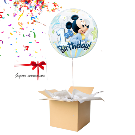 Ballon Mickey 1 An - 50 cm Gonflé à l’Hélium à Offrir