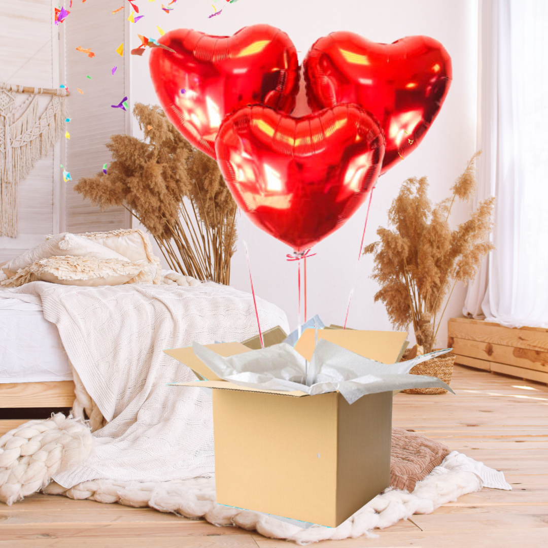 Bouquet de 3 Ballons Cœur Rouges – Personnalisés avec Votre Message