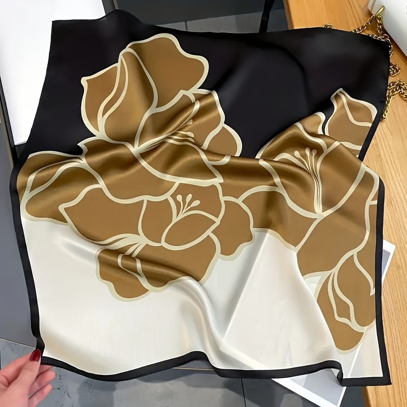 Foulard en satin imprimé floral 70 cm