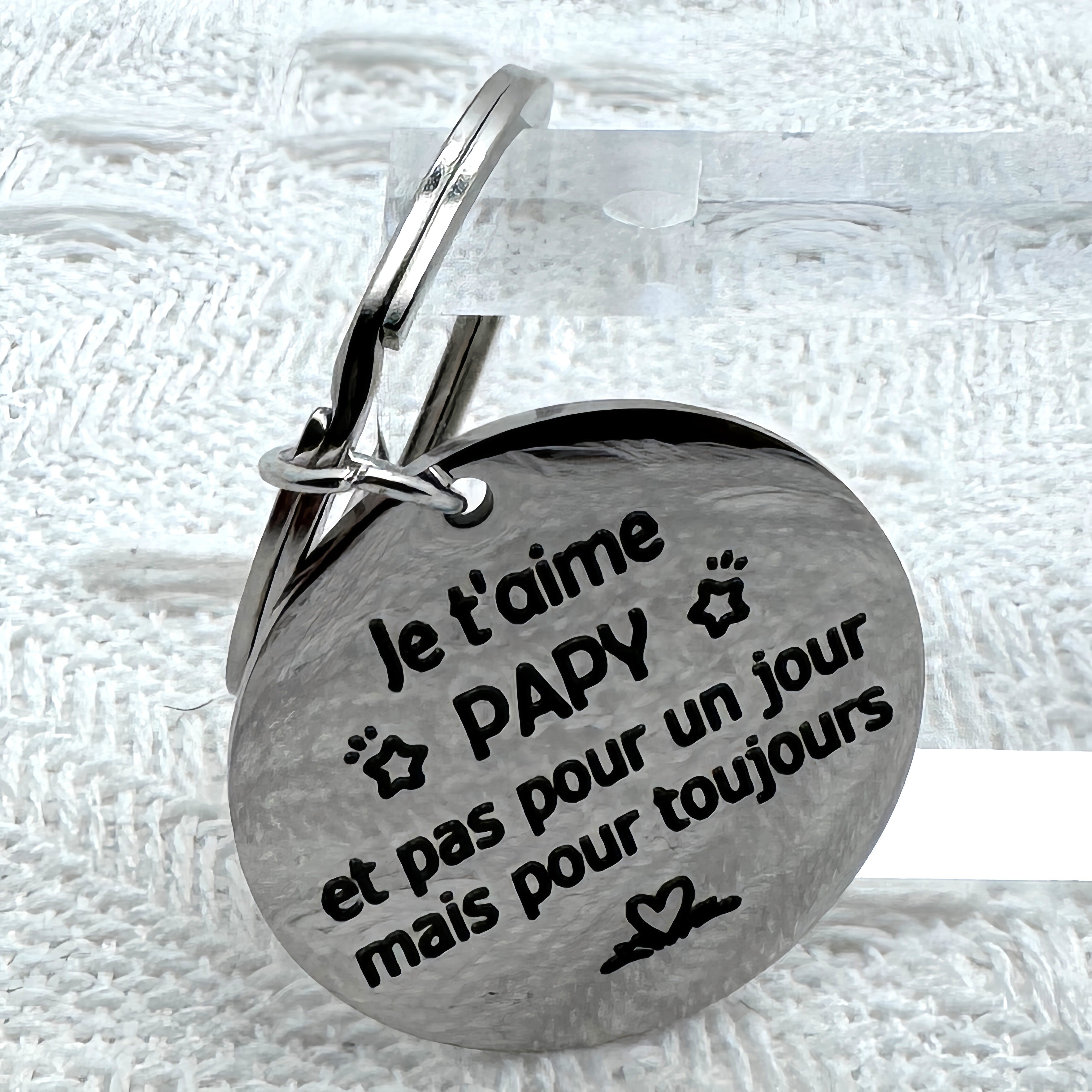 Porte-clés en acier inoxydable gravé "Je t'aime papy, et pas pour un jour mais pour toujours"