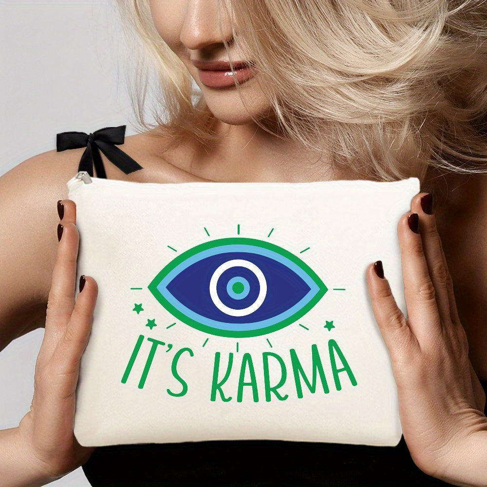 Sac à Cosmétiques Imprimé Karma Eye en Toile pour Femmes - Trousse de Maquillage Légère à Fermeture Éclair