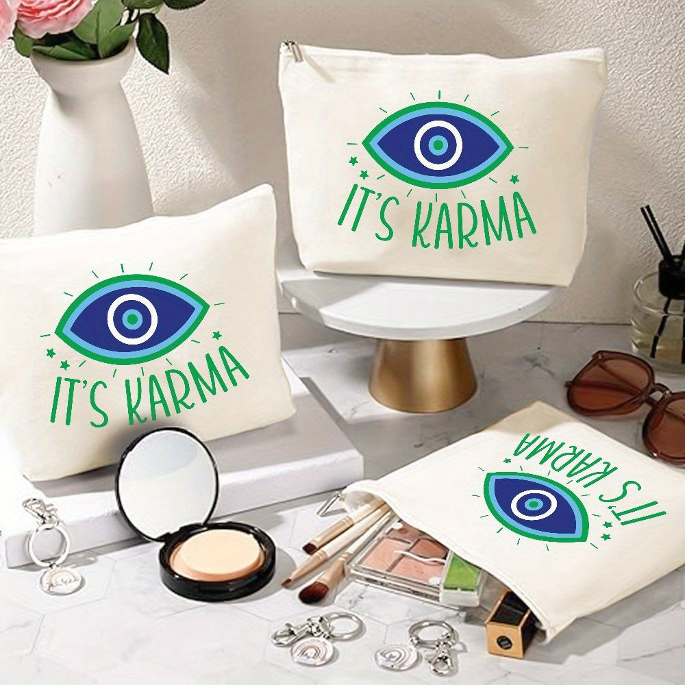 Sac à Cosmétiques Imprimé Karma Eye en Toile pour Femmes - Trousse de Maquillage Légère à Fermeture Éclair